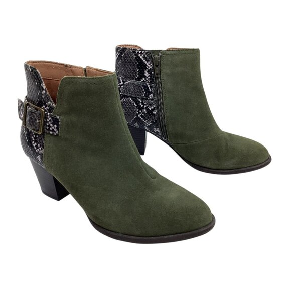 Vionic Naomi Snake Suede Ankle Boots Womens 7W Olive - Picture 13 of 13